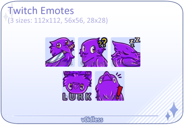 CROW EMOTES Set (Purple) | Twitch | Discord | YouTube | Streaming